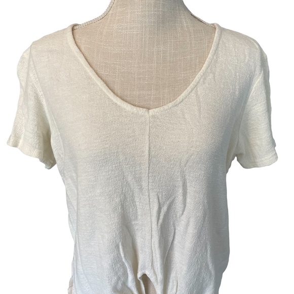 Vanilla Star Top Cream Front Tie Knot Crop Large - Picture 3 of 12